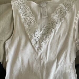 White Lace Trim Tank Top HANRO